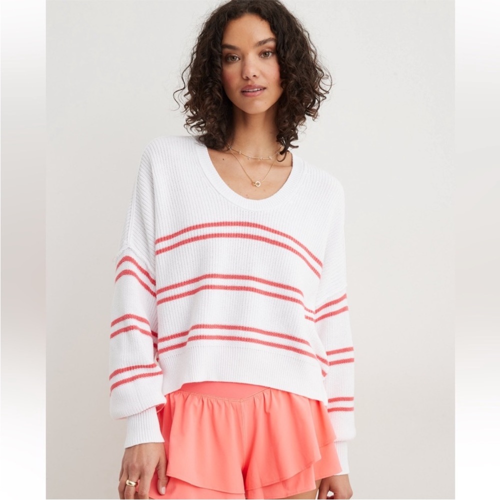 Aerie Beyond Cropped Sweater Womens Striped Cotton Knit Oversized Size M